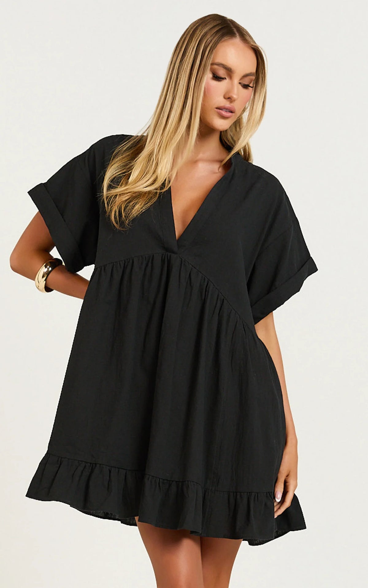 Calissa Mini Dress - Frill Hem Smock Dress in Light Blue