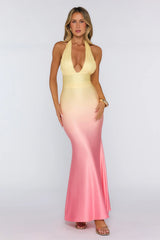 Worth Wearing Halter Maxi Dress Yellow Pink