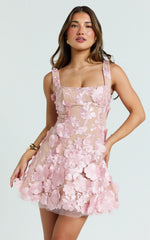 Sienna Mini Dress - 3D Floral Fit And Flare Dress in Red