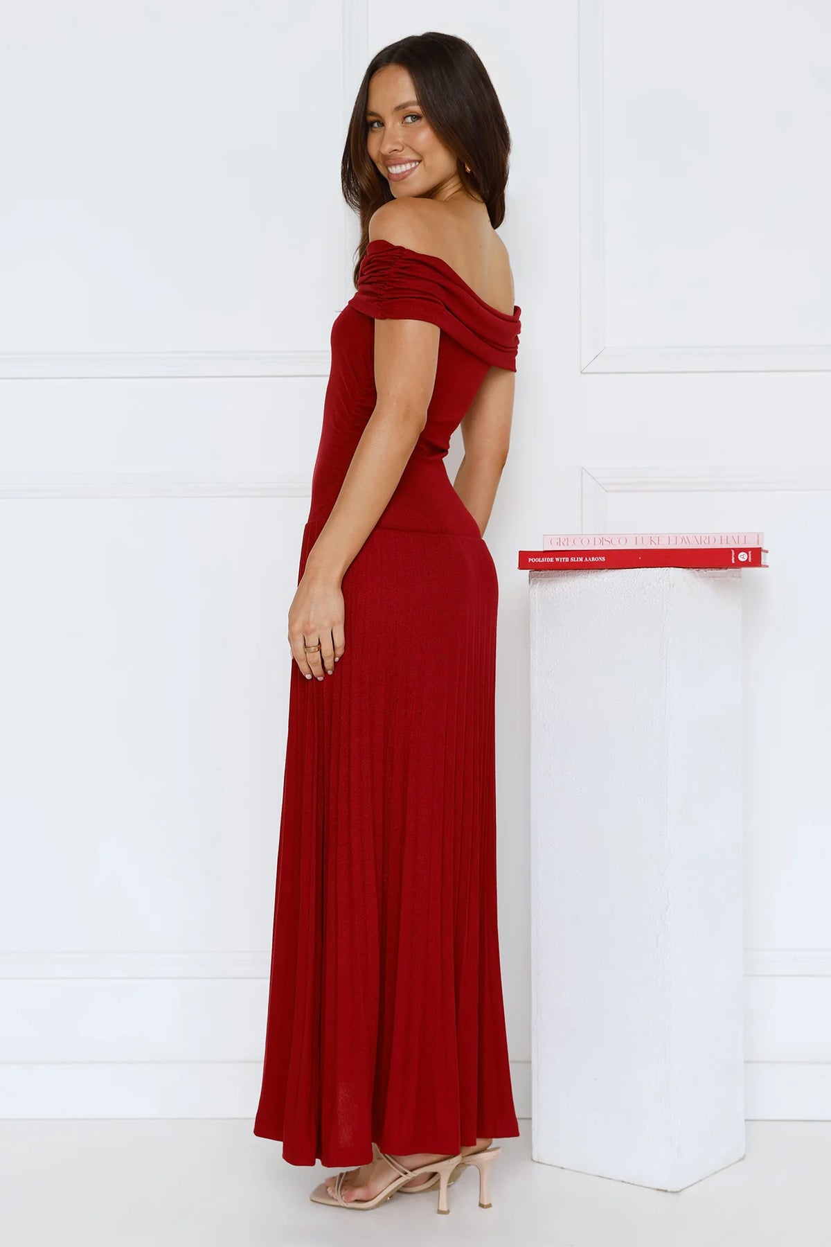 Nikita Off Shoulder Ribbed Maxi Dress Navy