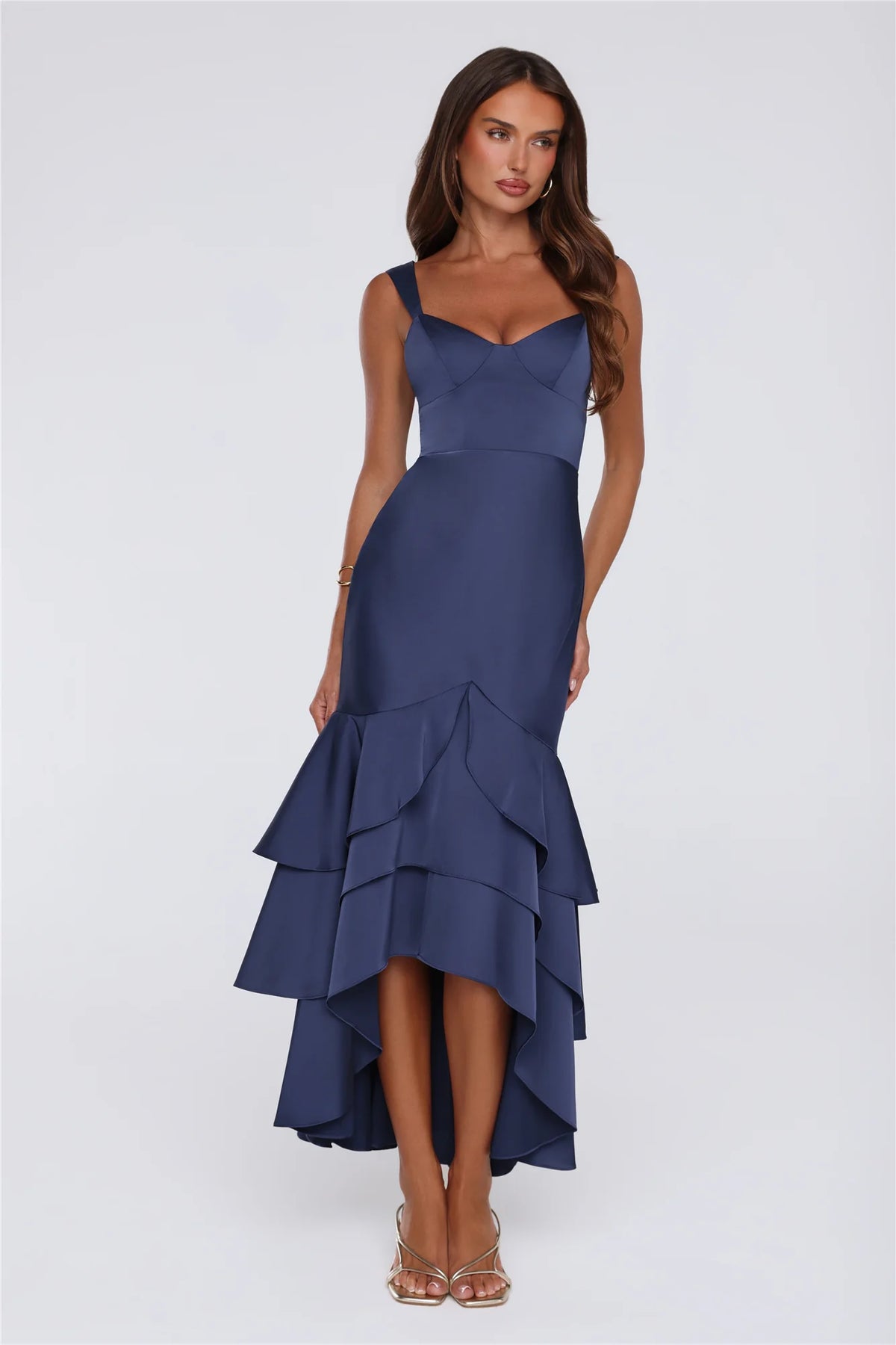 Formal Whimsy Satin Maxi Dress Brown