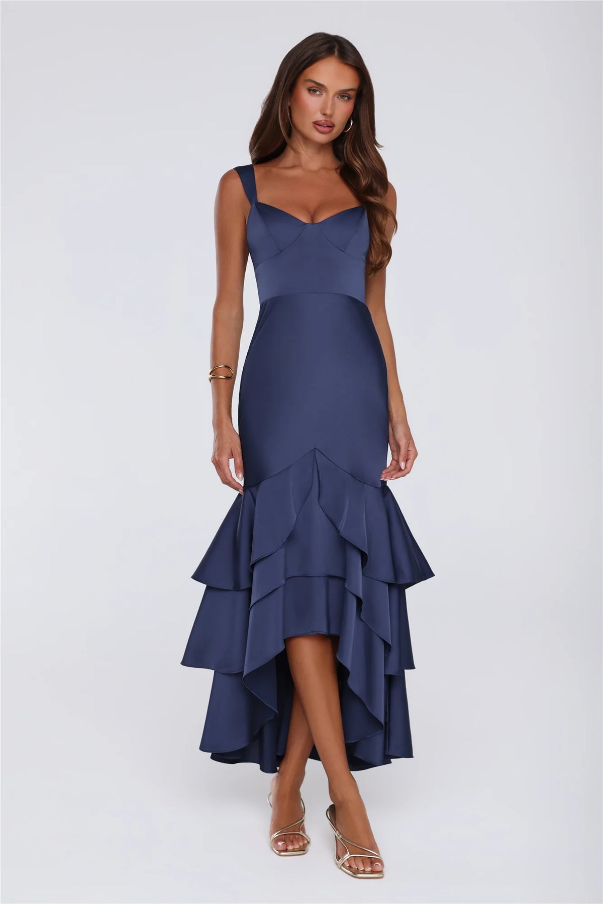 Formal Whimsy Satin Maxi Dress Brown