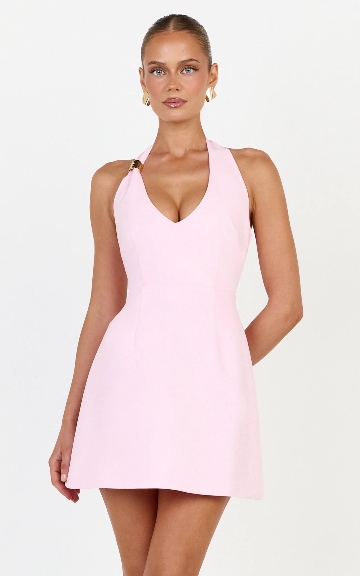 Leilani Mini Dress - Plunge Gold Hardware Fit and Flare Dress in Lemon