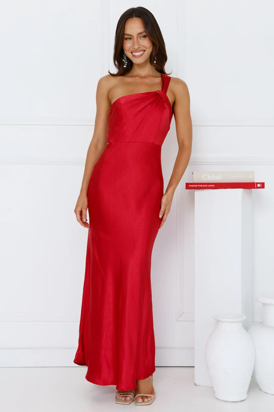 Graceful Elegance One Shoulder Satin Maxi Dress Orange