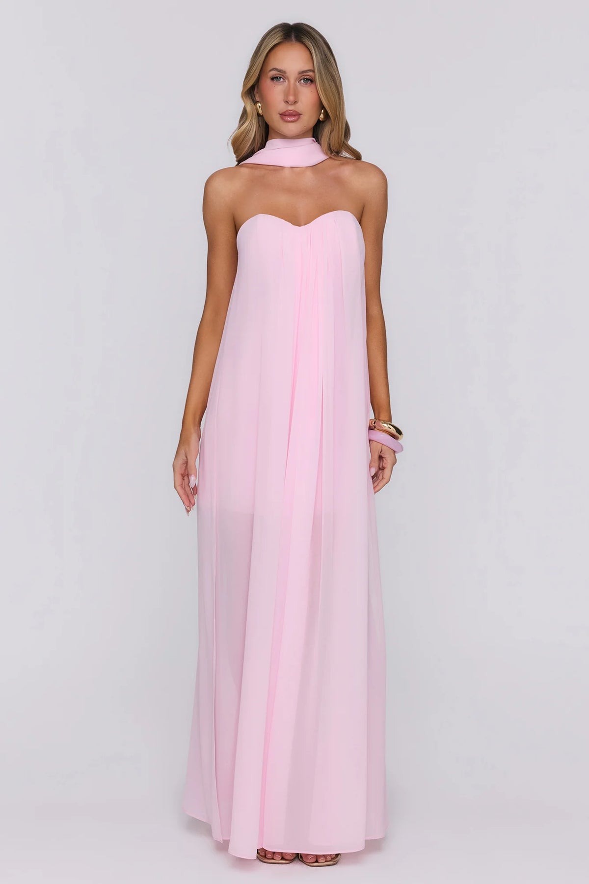 Silken Glow Strapless Maxi Dress Pink
