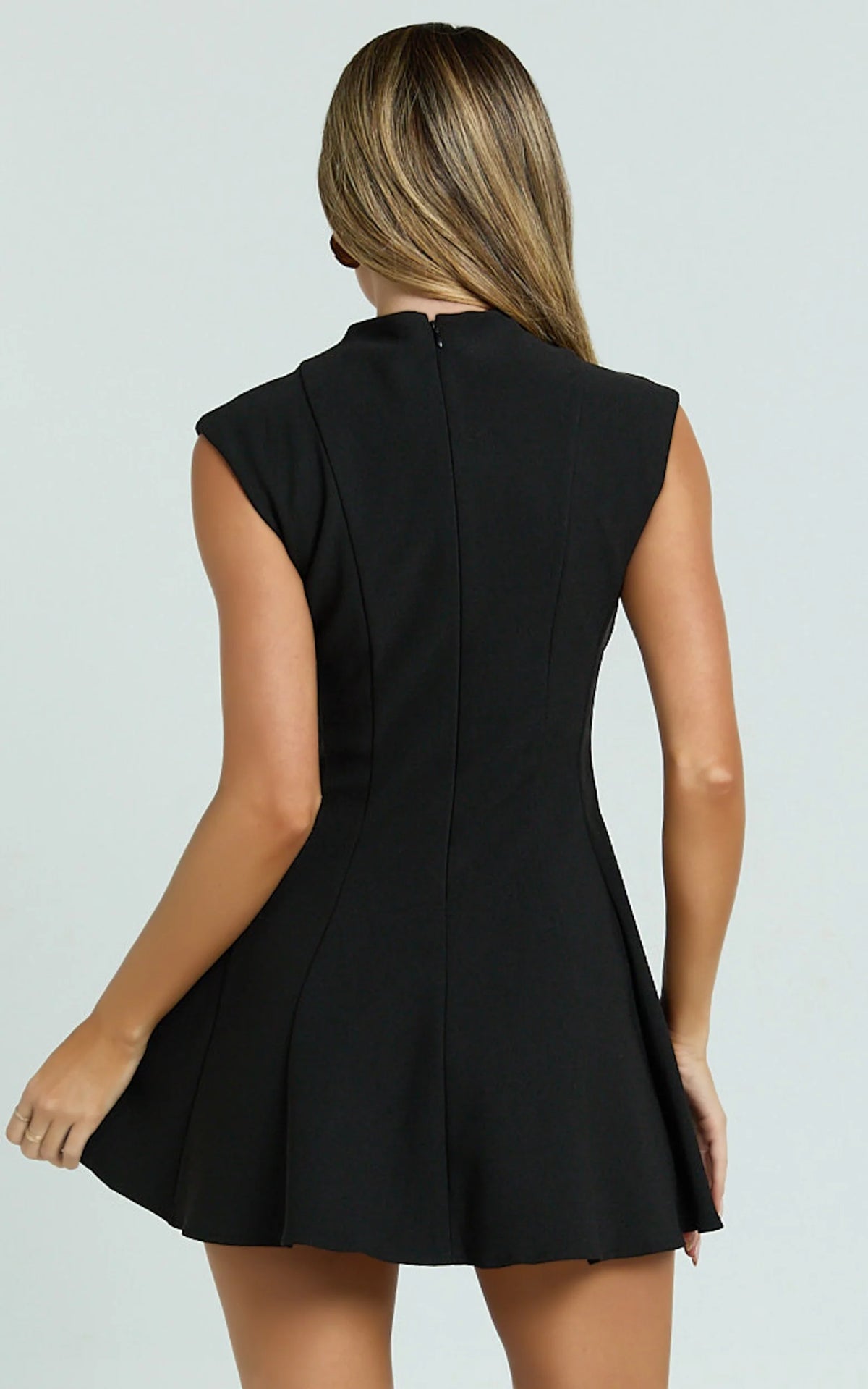 Becky Mini Dress - High Neck Sleeveless Fit And Flare Dress in Pink