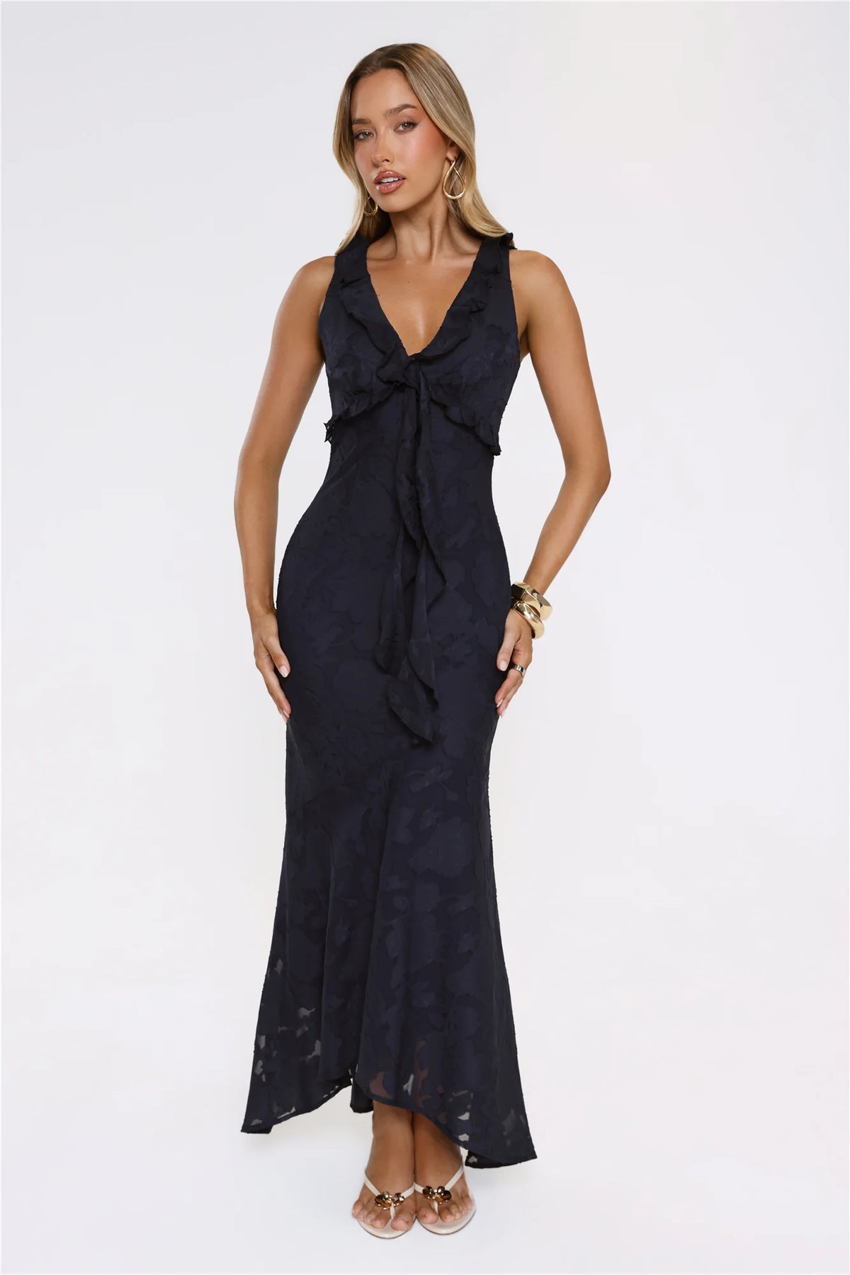 Shimmer Petal Maxi Dress Navy