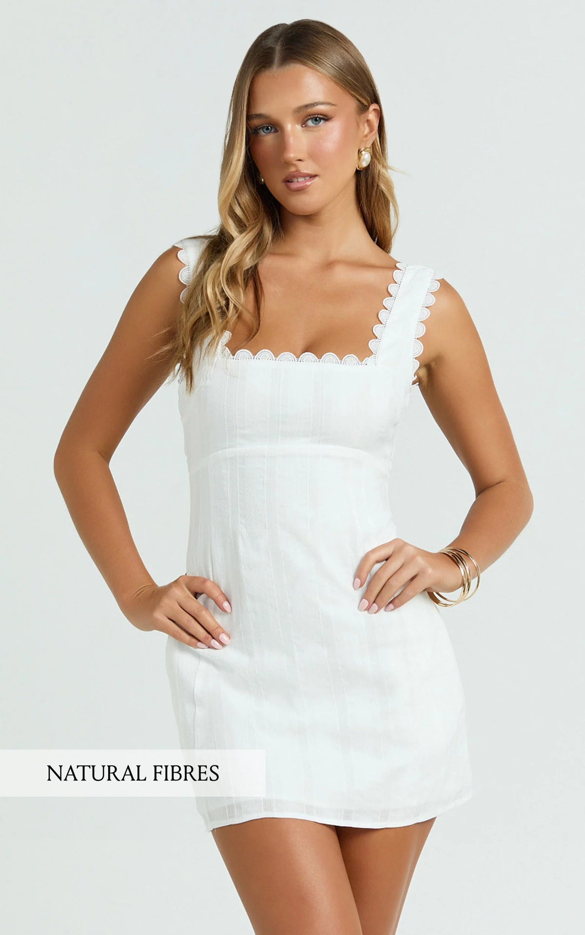 Sylvia Mini Dress - Square Neck Lace Trim A Line Mini Dress in Pink