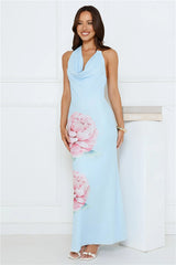 Daydream District Mesh Halter Maxi Dress Blue