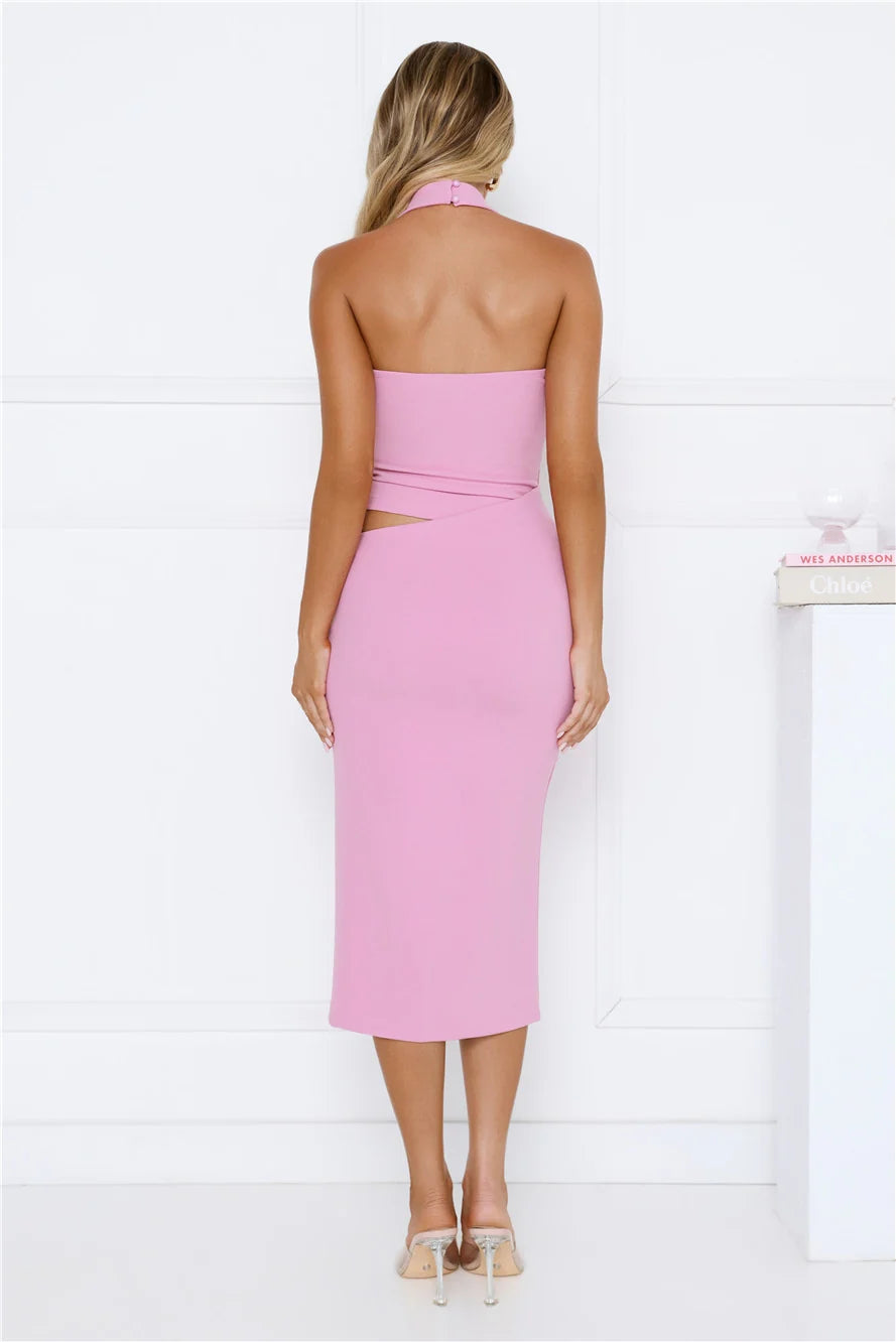 Trend Star Halter Midi Dress Pink