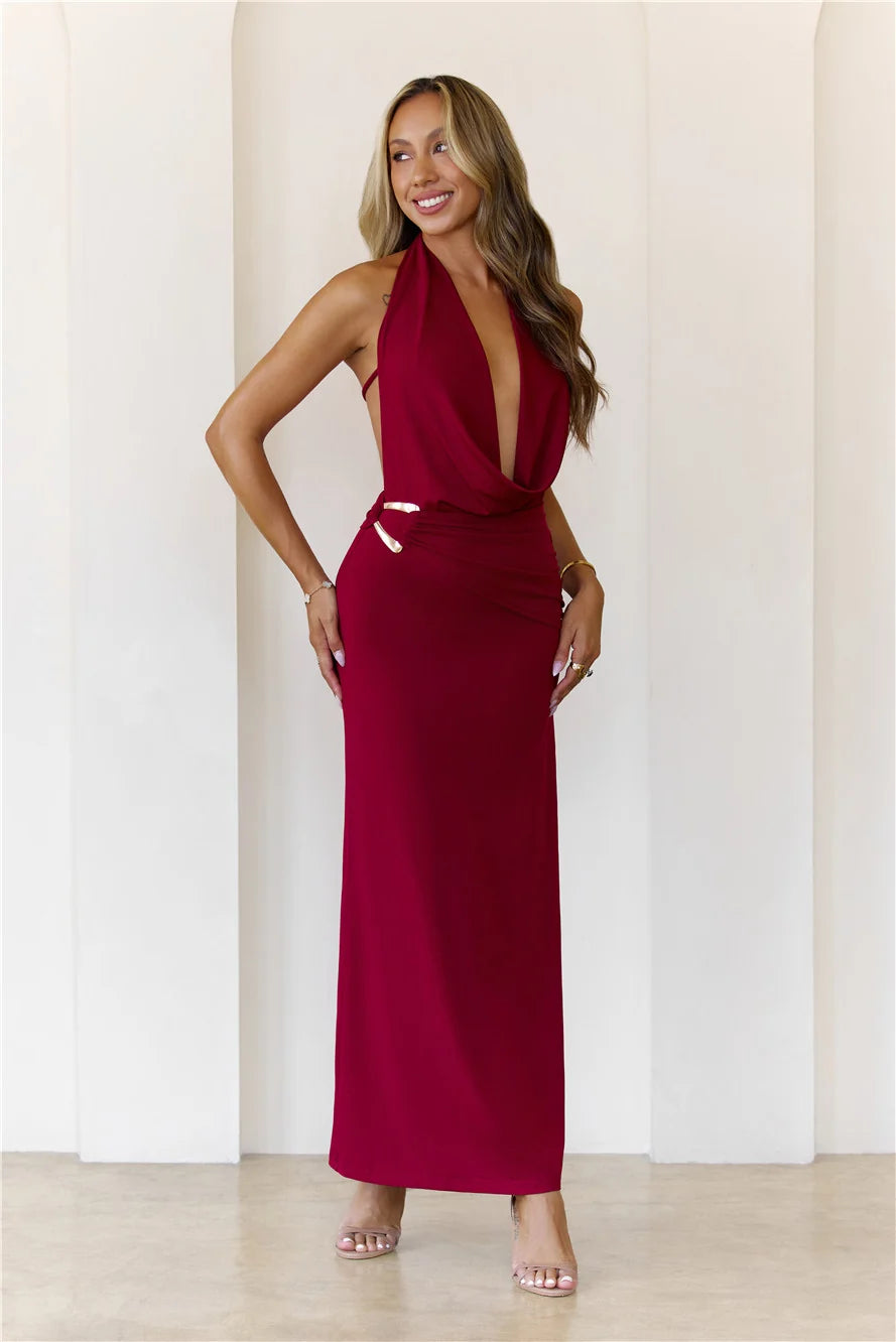 Silk Essence Halter Maxi Dress Black