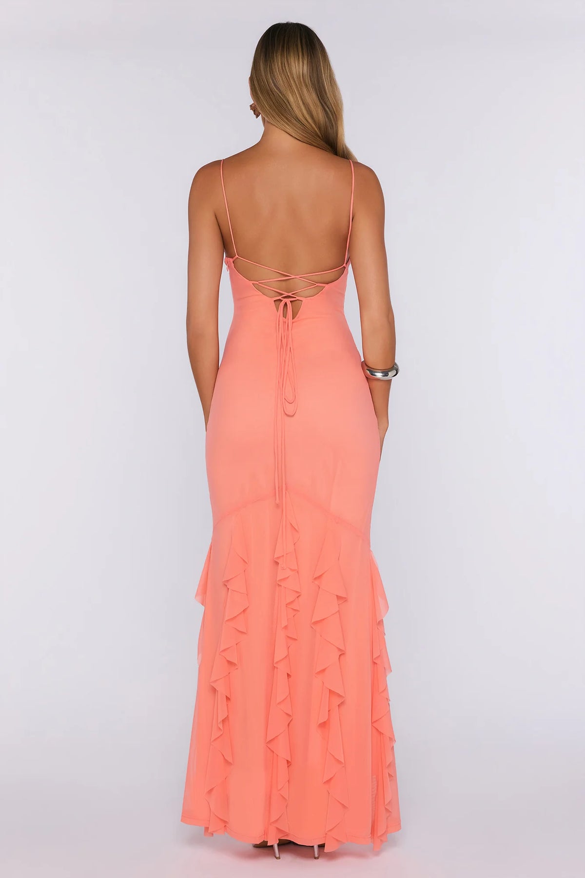 Style Defined Mesh Maxi Dress Peach