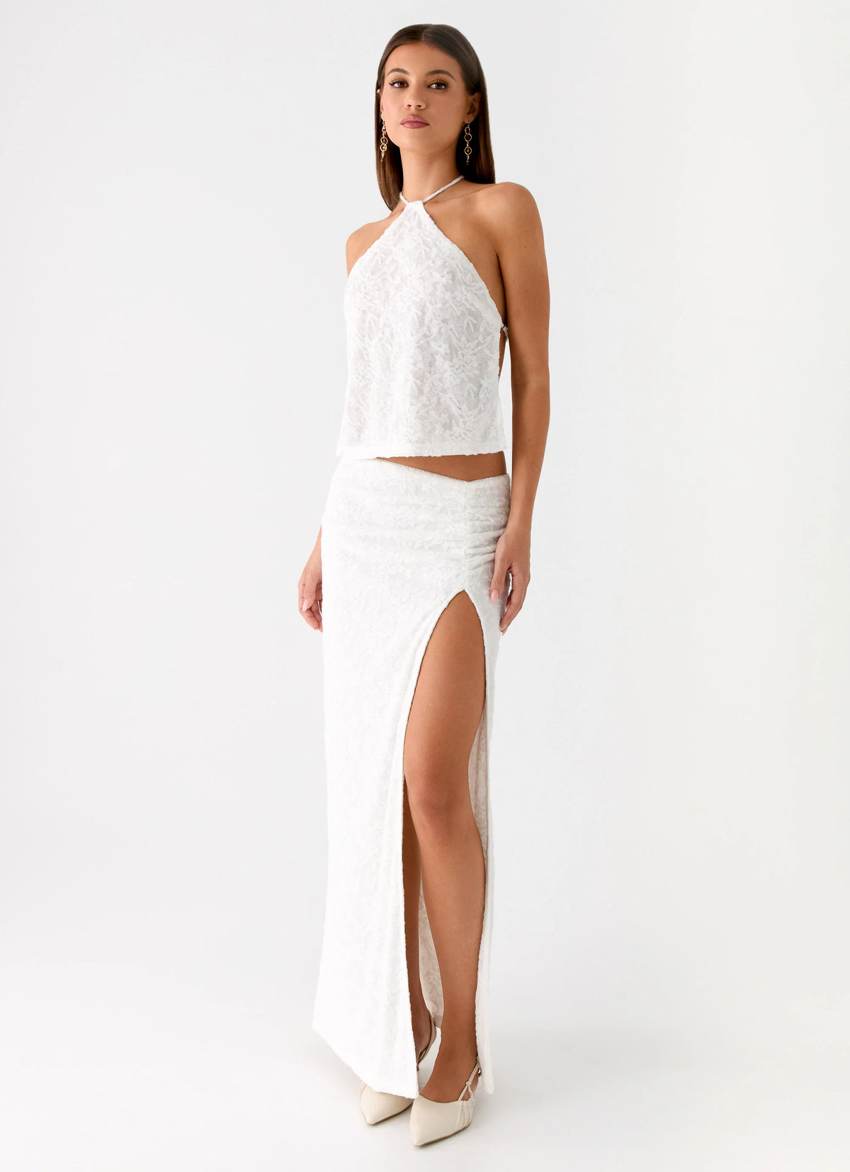 Griff Low Rise Jacquard Maxi Skirt - White