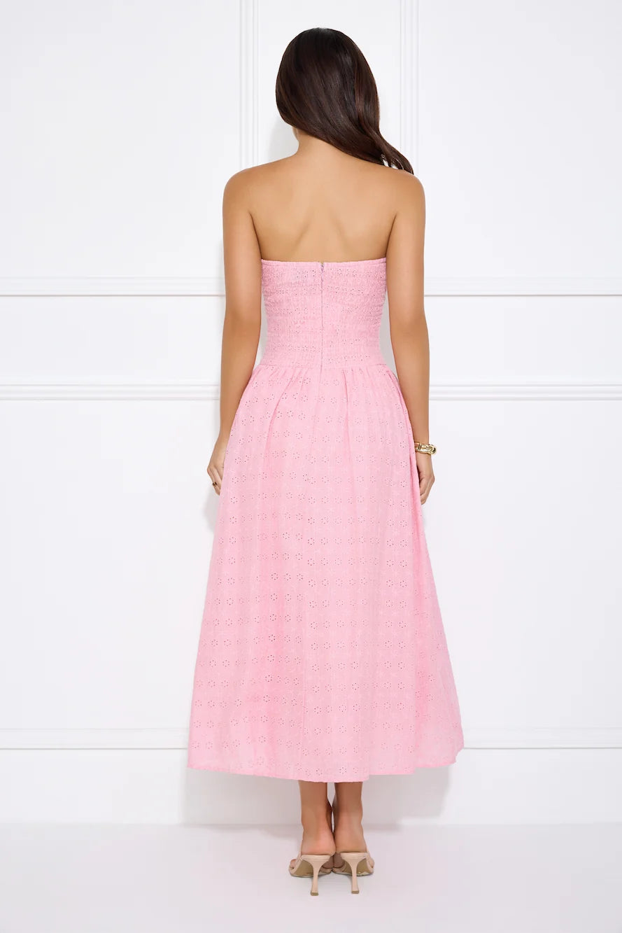 City Of Stars Strapless Embroidered Midi Dress Lilac