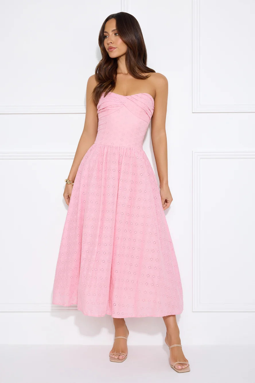 City Of Stars Strapless Embroidered Midi Dress Lilac