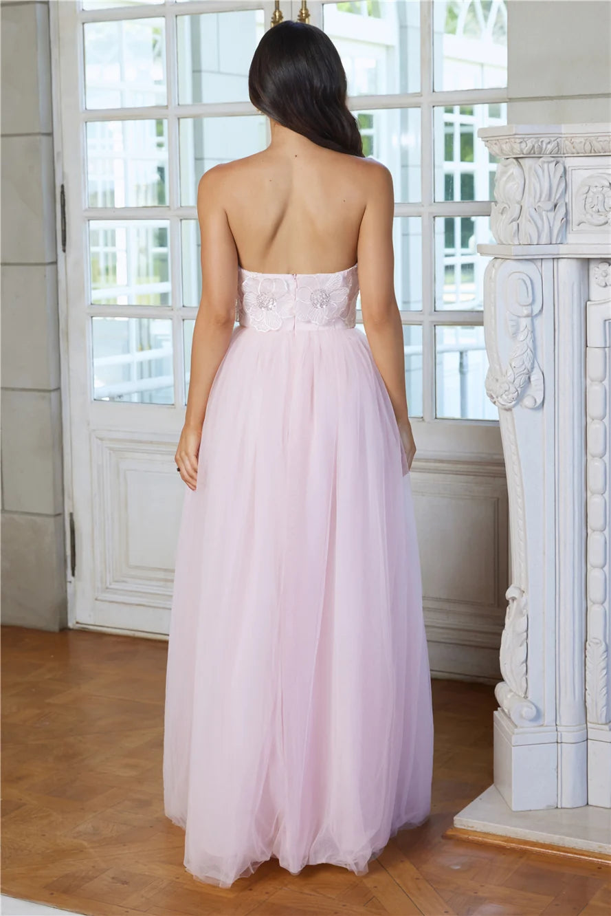 Enchanting Lady Strapless Tulle Maxi Dress Pink