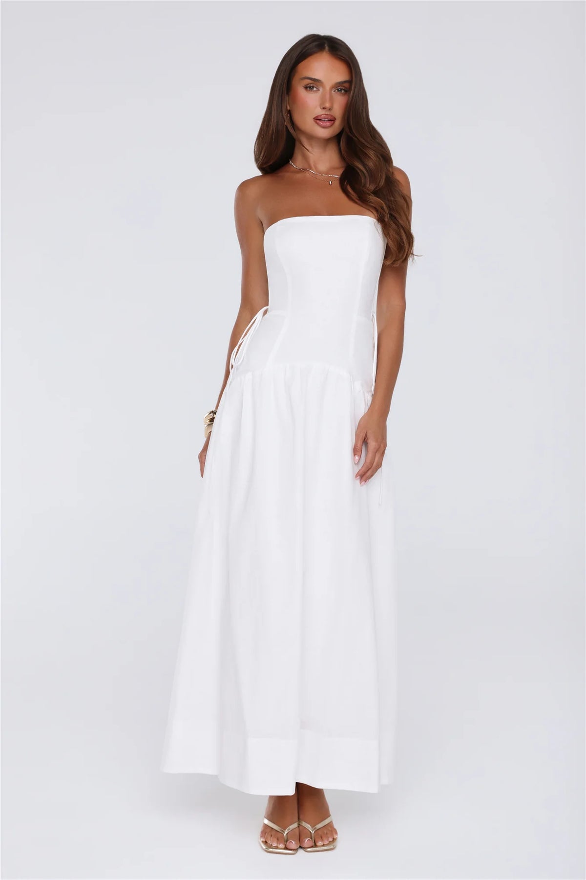Just Feels Right Linen Blend Strapless Maxi Dress Blue