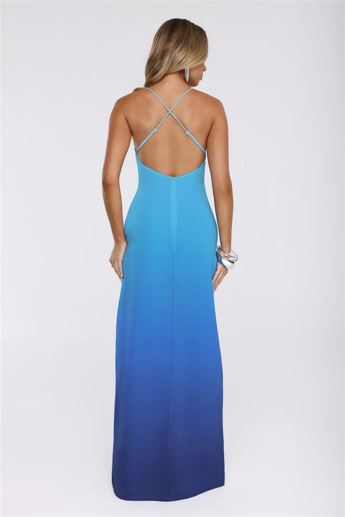 Azure Luxe Halter Maxi Dress Blue