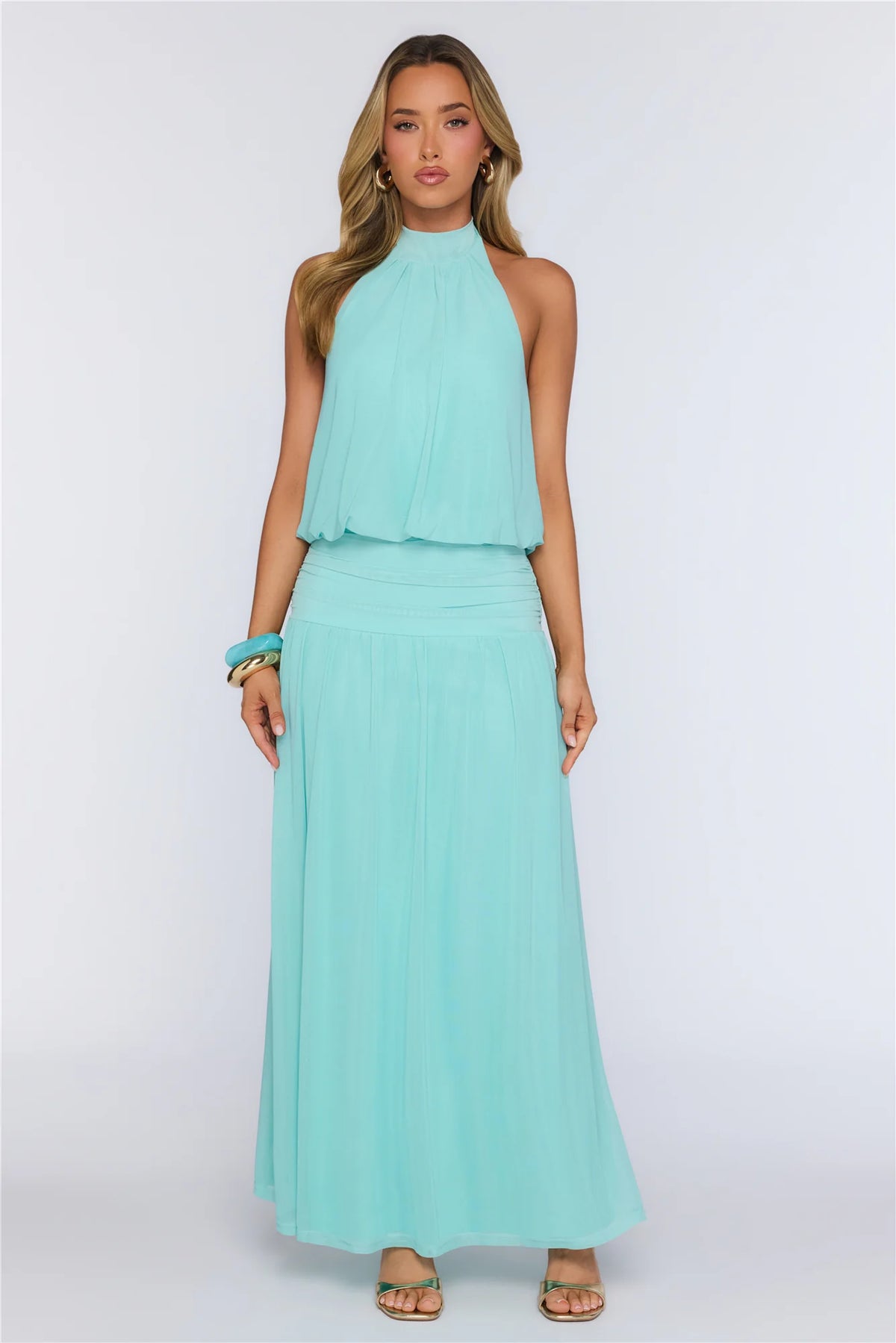 Dreamy Flowy Halter Maxi Dress Light Blue