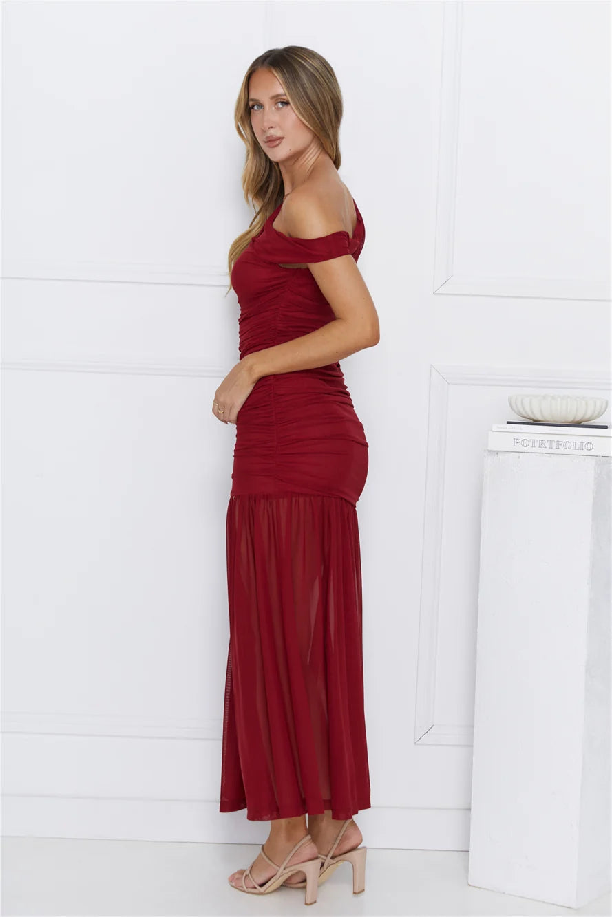 Stylish Diva Mesh Off Shoulder Midi Dress Blue