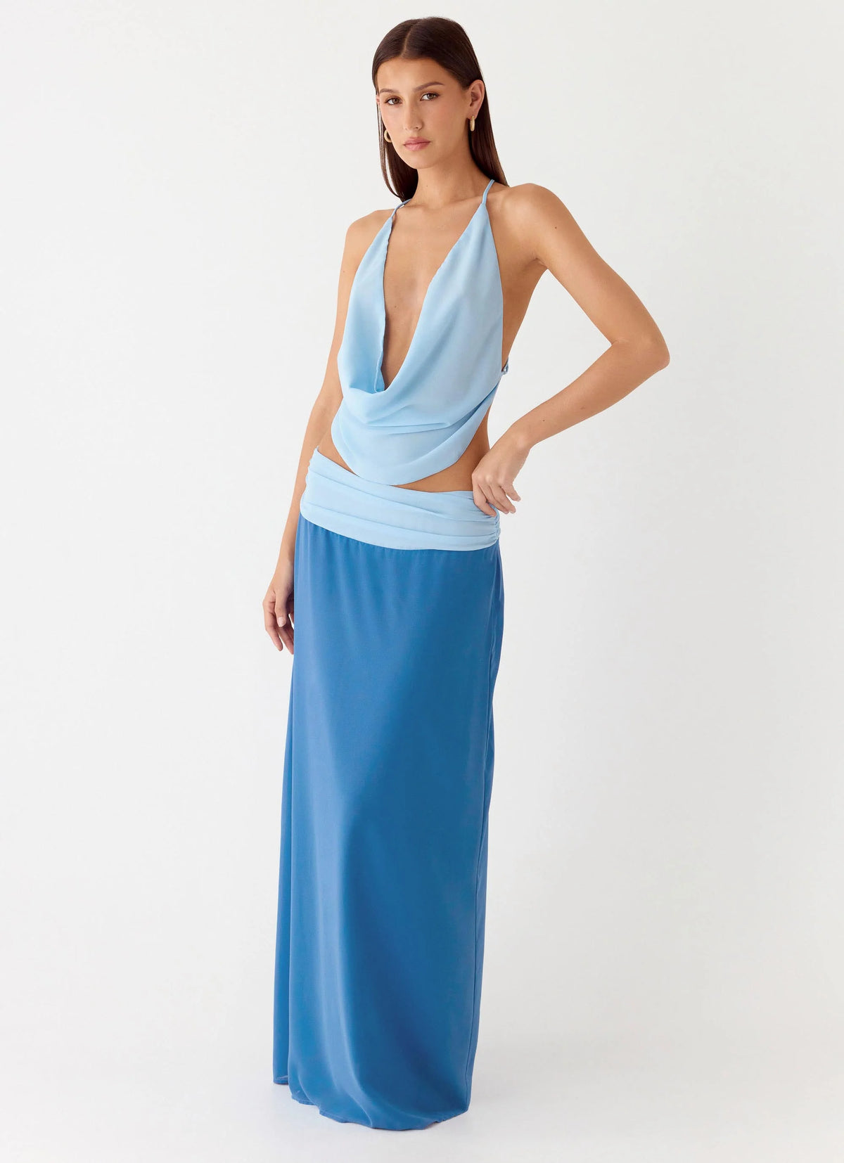 Sweet Charm Cowl Neck Top - Baby Blue