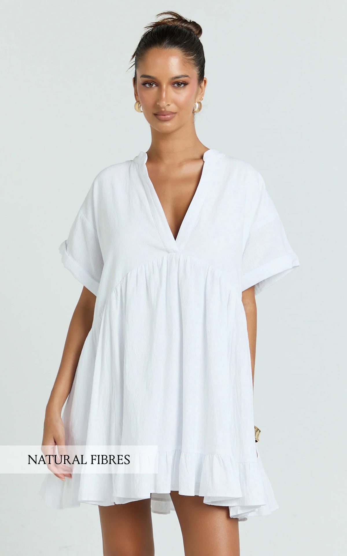 Calissa Mini Dress - Frill Hem Smock Dress in Light Blue