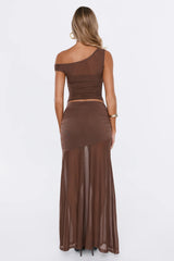 Keep Going Mesh Maxi Skirt Brown