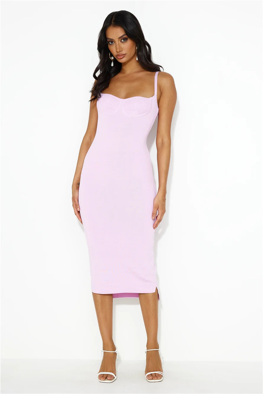 Beauty Of You Ribbed Midi Dress Beige