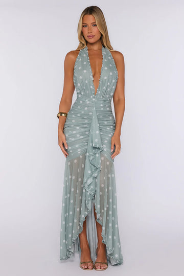 Put Yourself First Polka Dot Maxi Dress Green