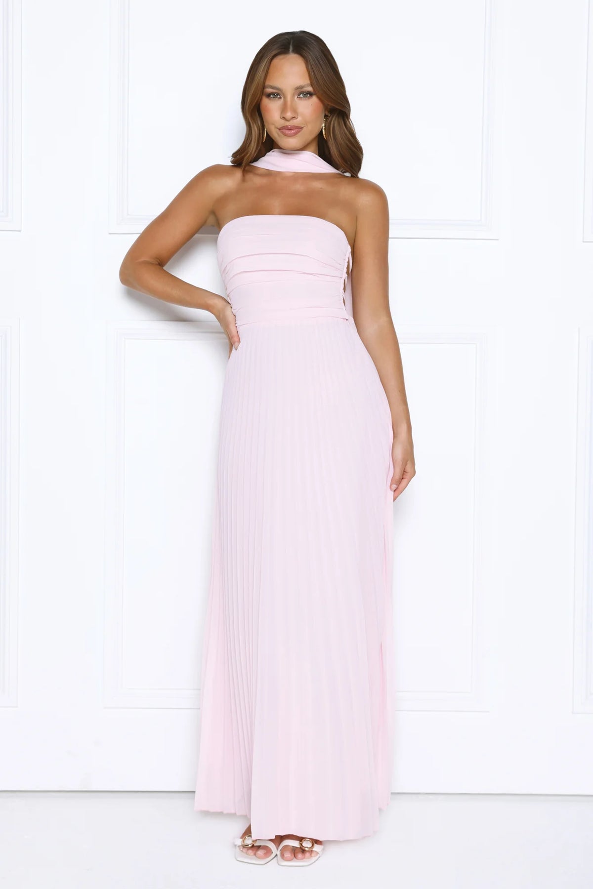 Sugar Babe Strapless Pleated Maxi Dress Blue