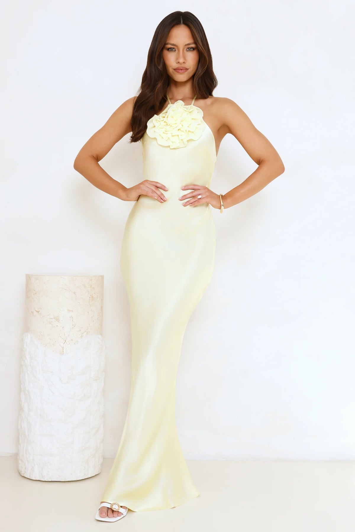 Piazza Nights Satin Maxi Dress Chocolate