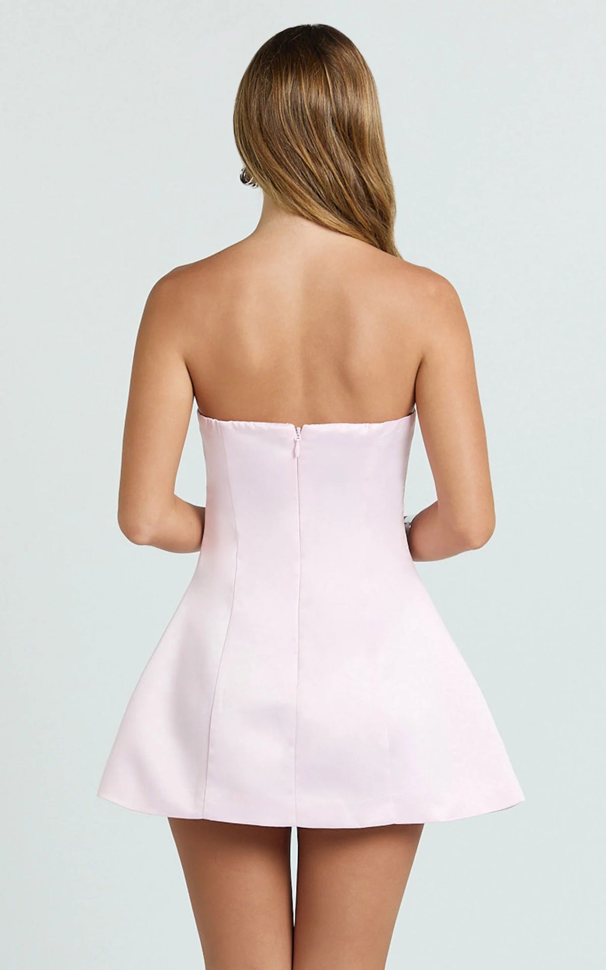 Alina Mini Dress - Strapless Diamonte Bow A Line Dress in Pink
