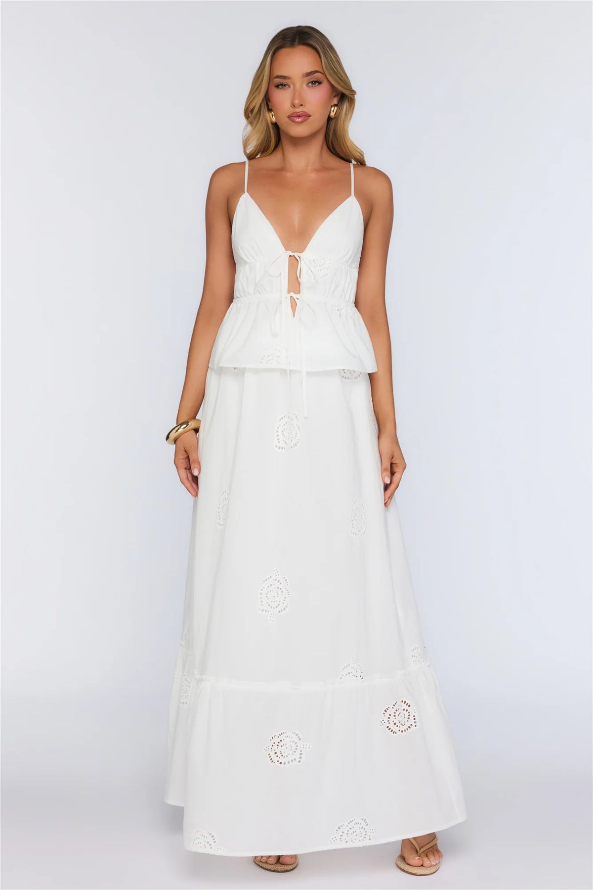 Rose Darling Embroidered Maxi Skirt White