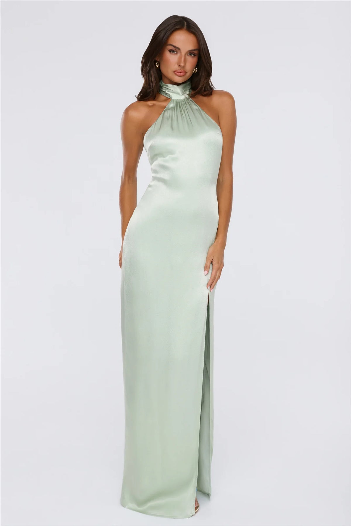 Effortless Luxe Halter Satin Maxi Dress Chocolate