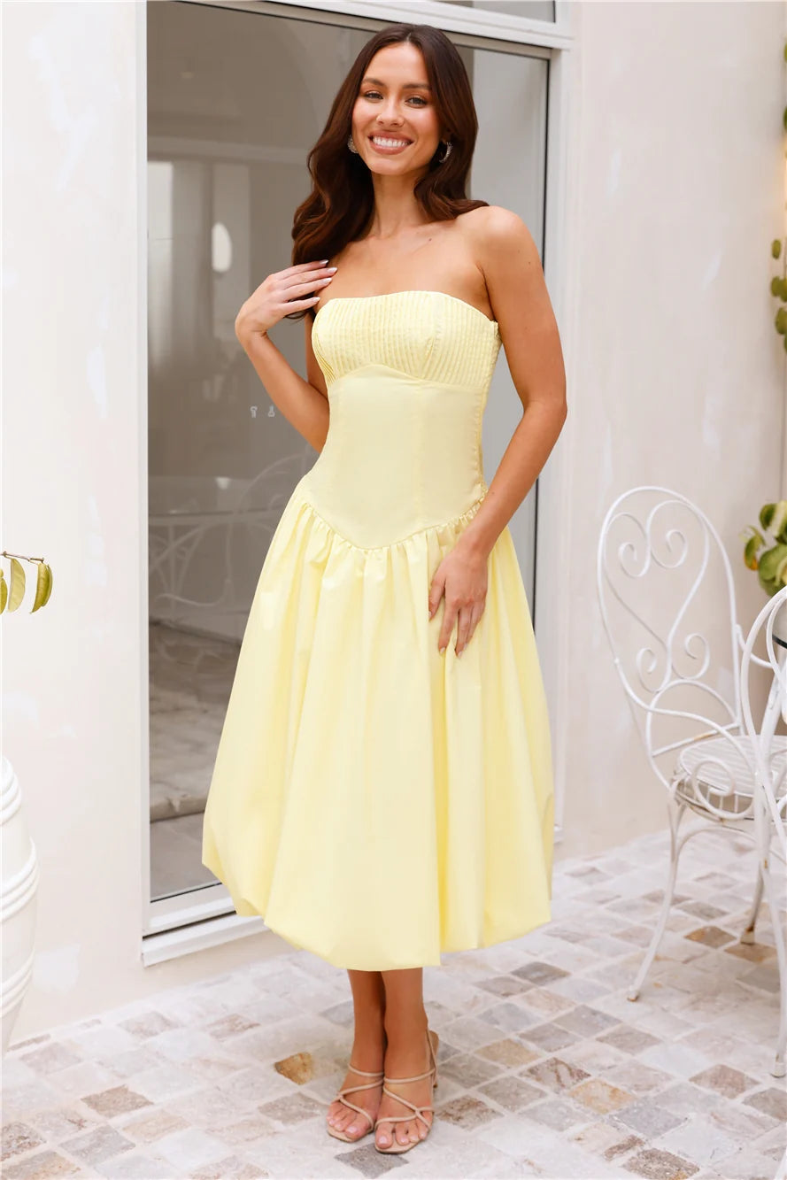 Adelaide Strapless Bubble Midi Dress White