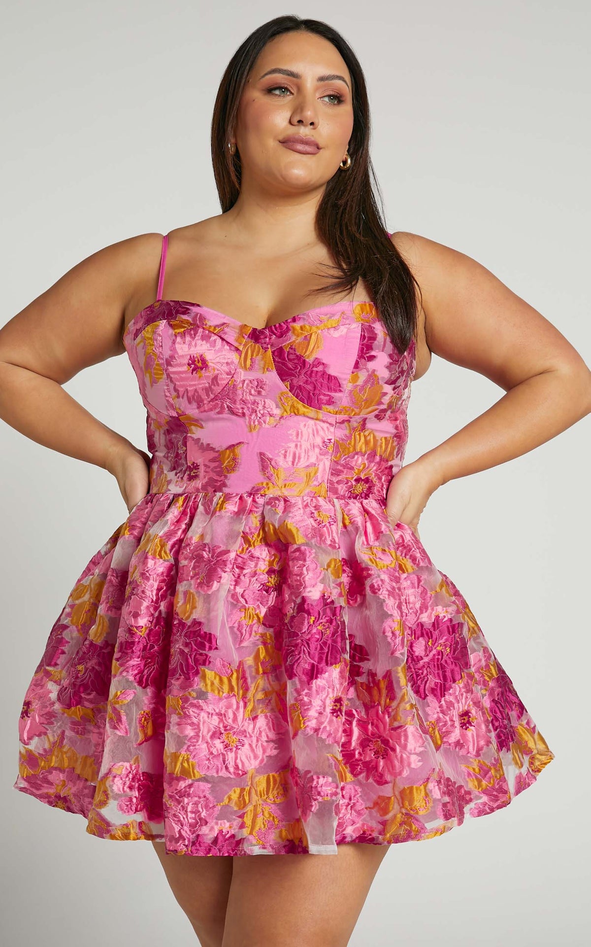 Brailey Mini Dress - Sweetheart Bustier Dress in Pink Jacquard