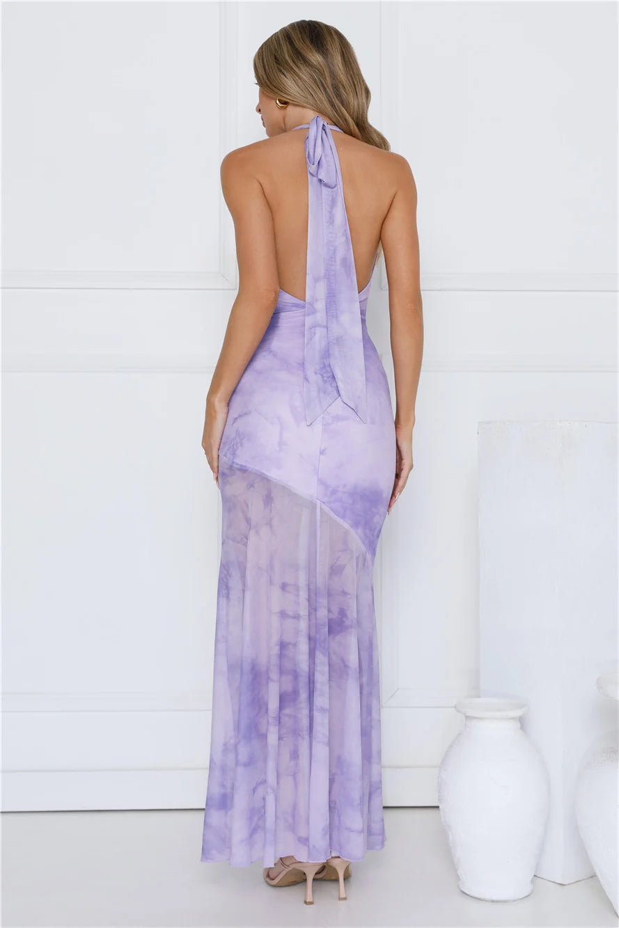 Sprinkle Pop Halter Mesh Maxi Dress Purple