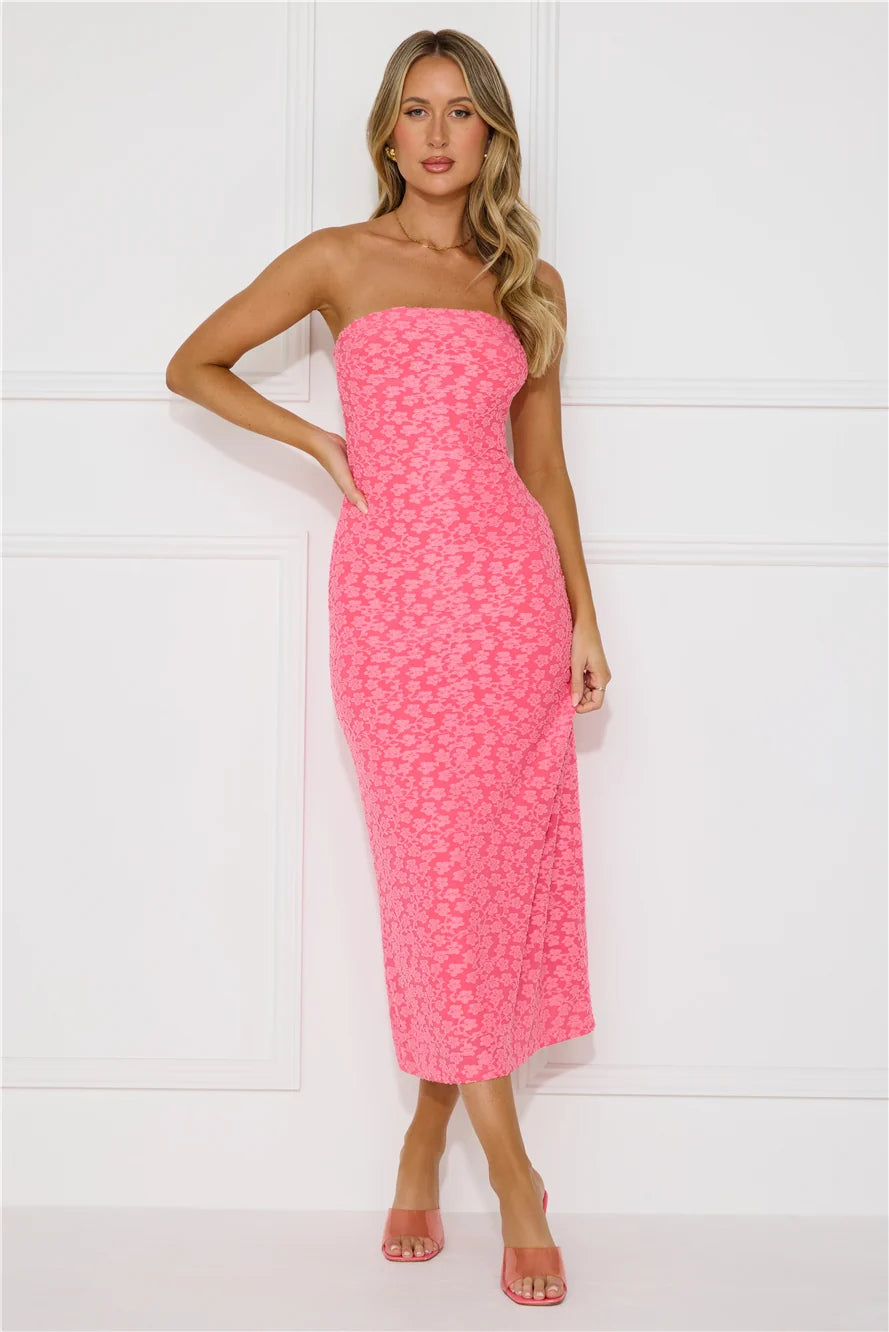 Tropical Tango Strapless Midi Dress Yellow