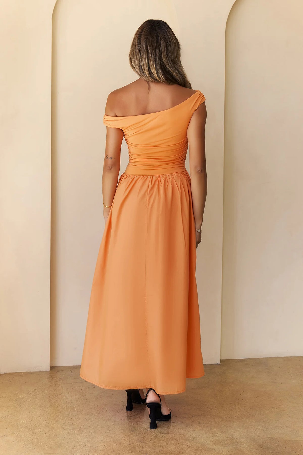 Camellia Charm Off Shoulder Maxi Dress Yellow