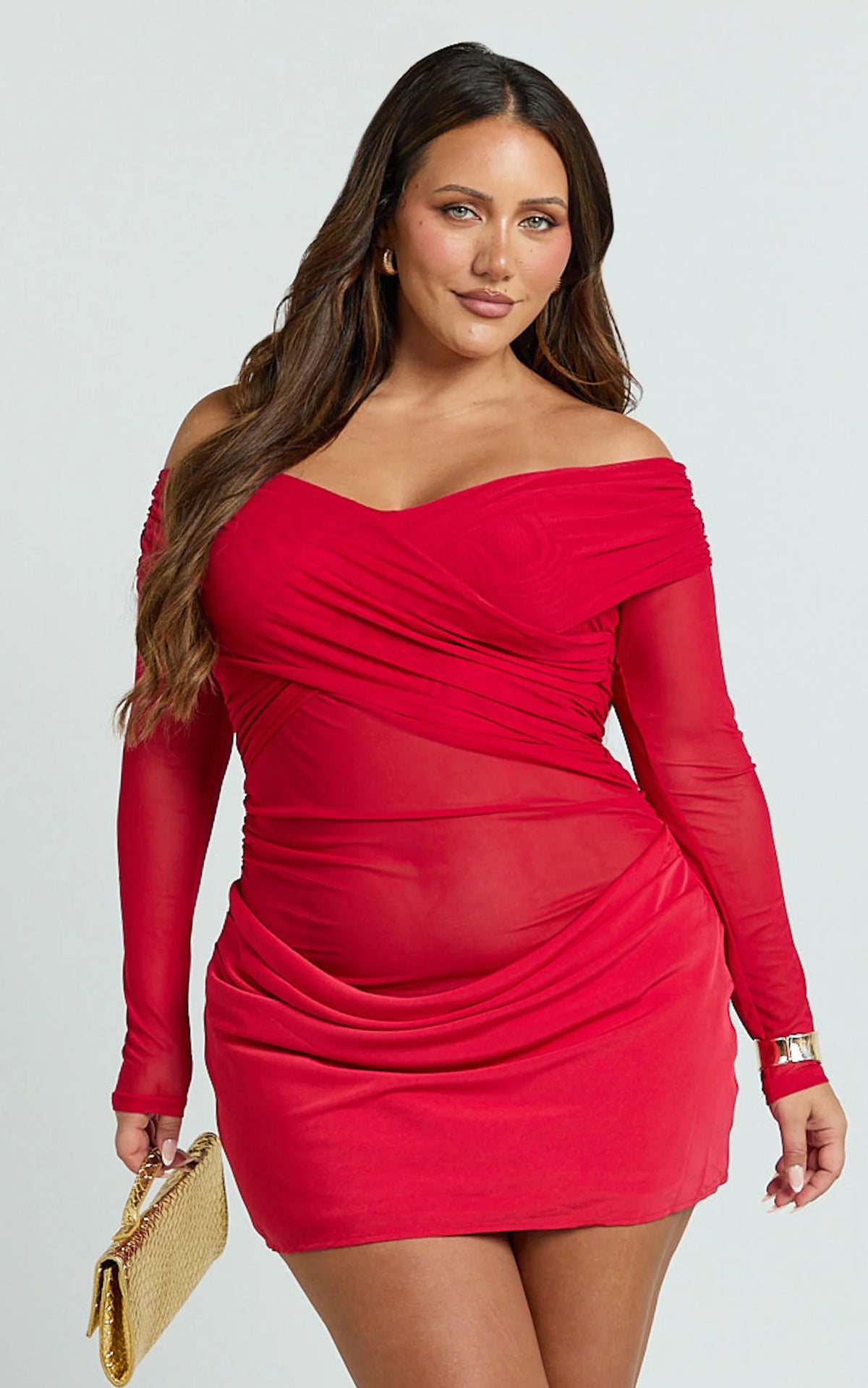 Jade Mini Dress - Long Sleeve Off Shoulder Draped Bias Cut Dress in Black