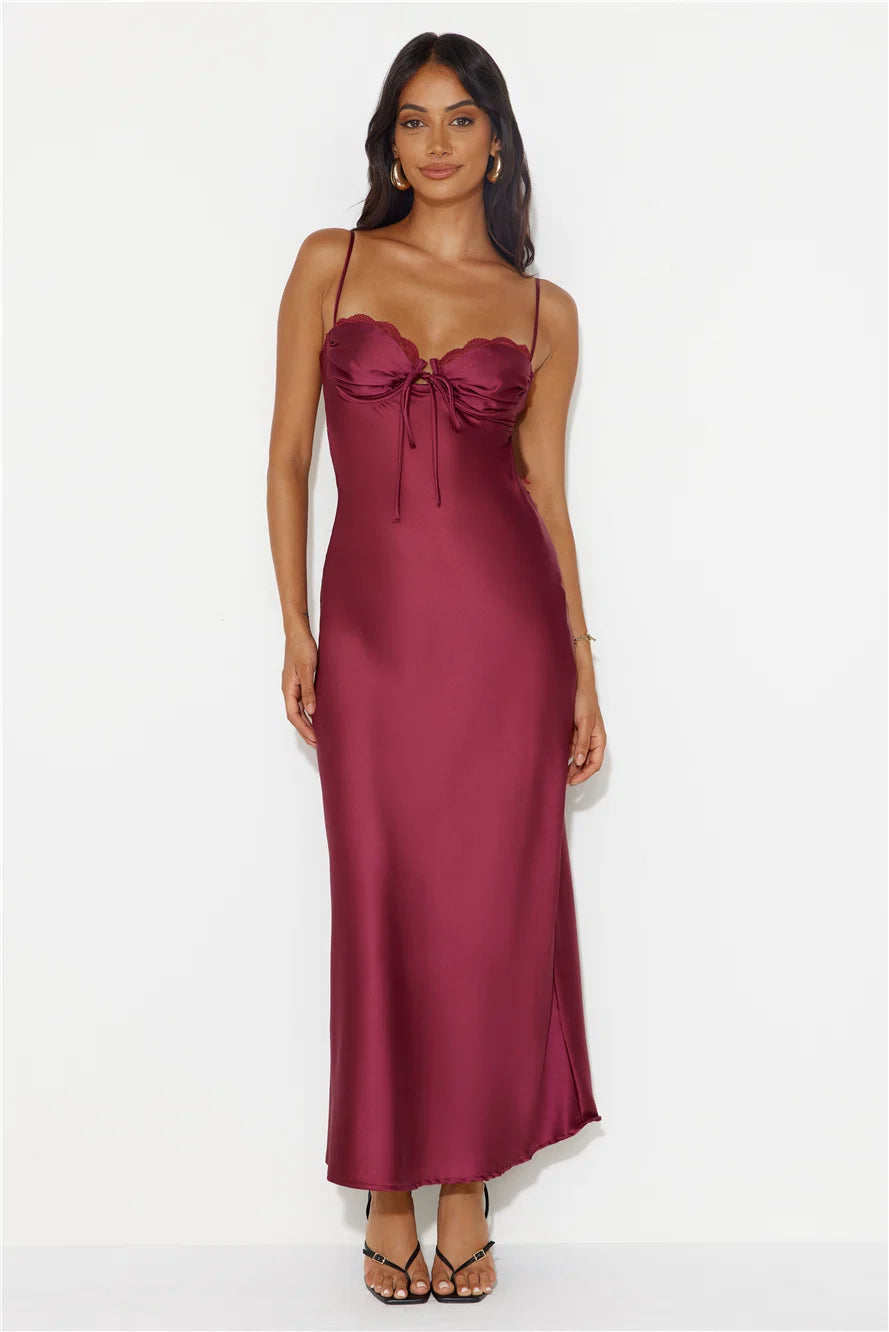 Winery Wedding Satin Maxi Dress Lilac