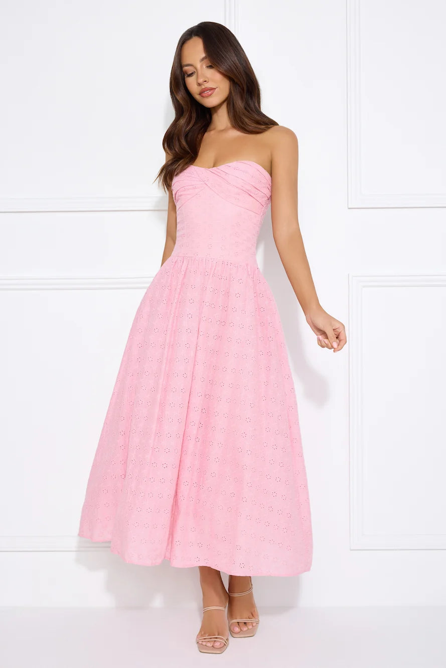 City Of Stars Strapless Embroidered Midi Dress Lilac