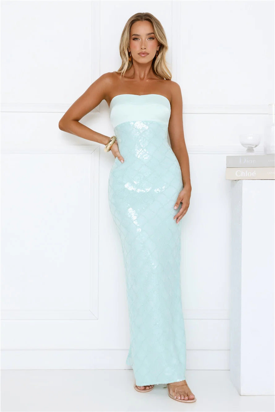 Saltwater Siren Strapless Sequin Maxi Dress Pink