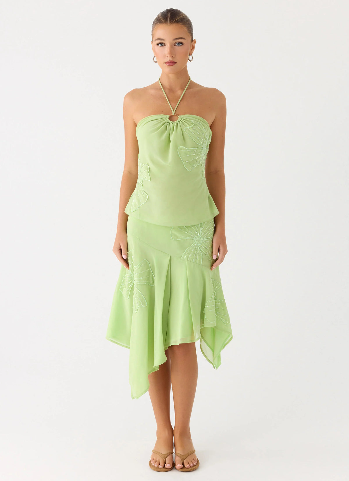 Teneika Beaded Flower Top - Lime
