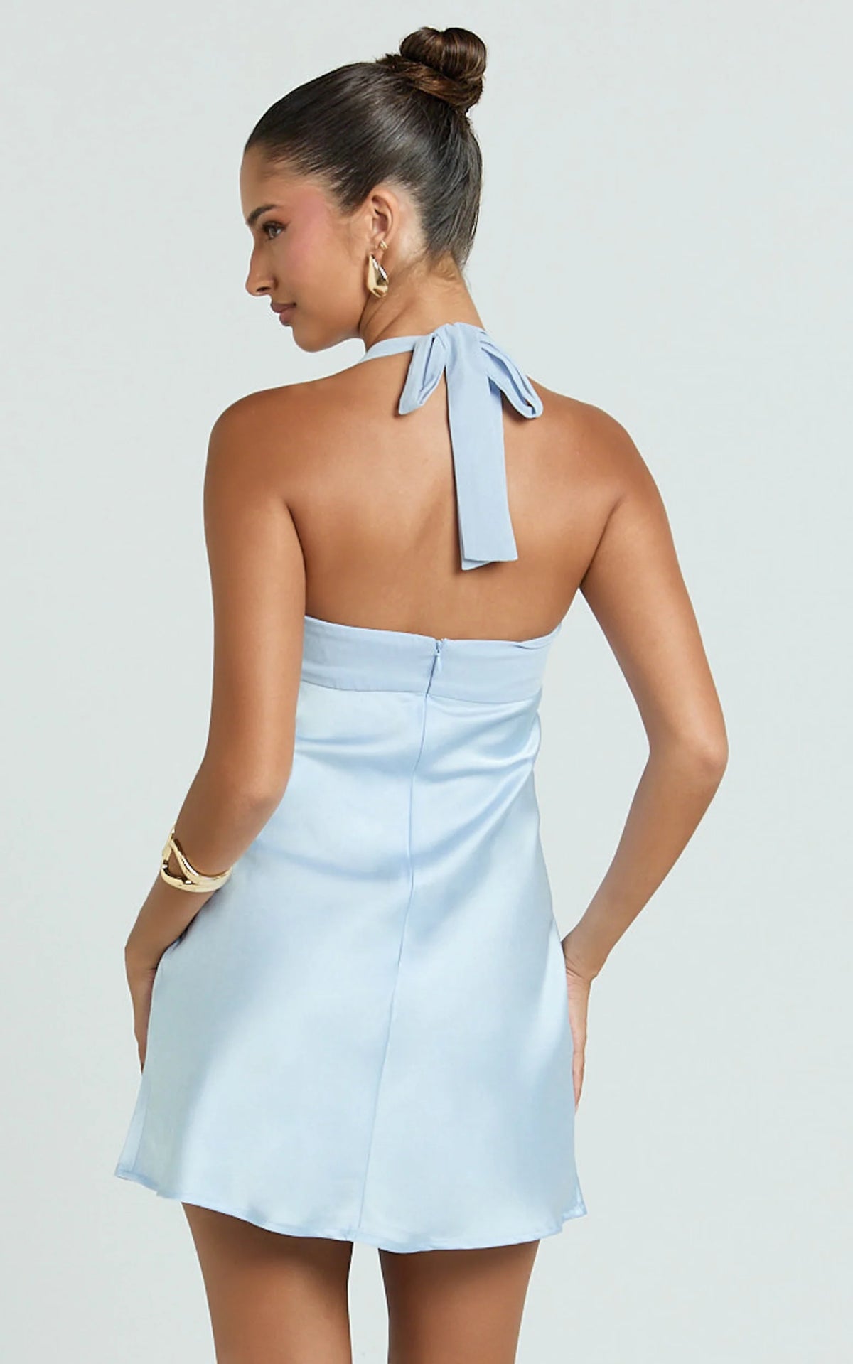Flynn Mini Dress - Satin Halter Sweetheart Neck Dress in Pink
