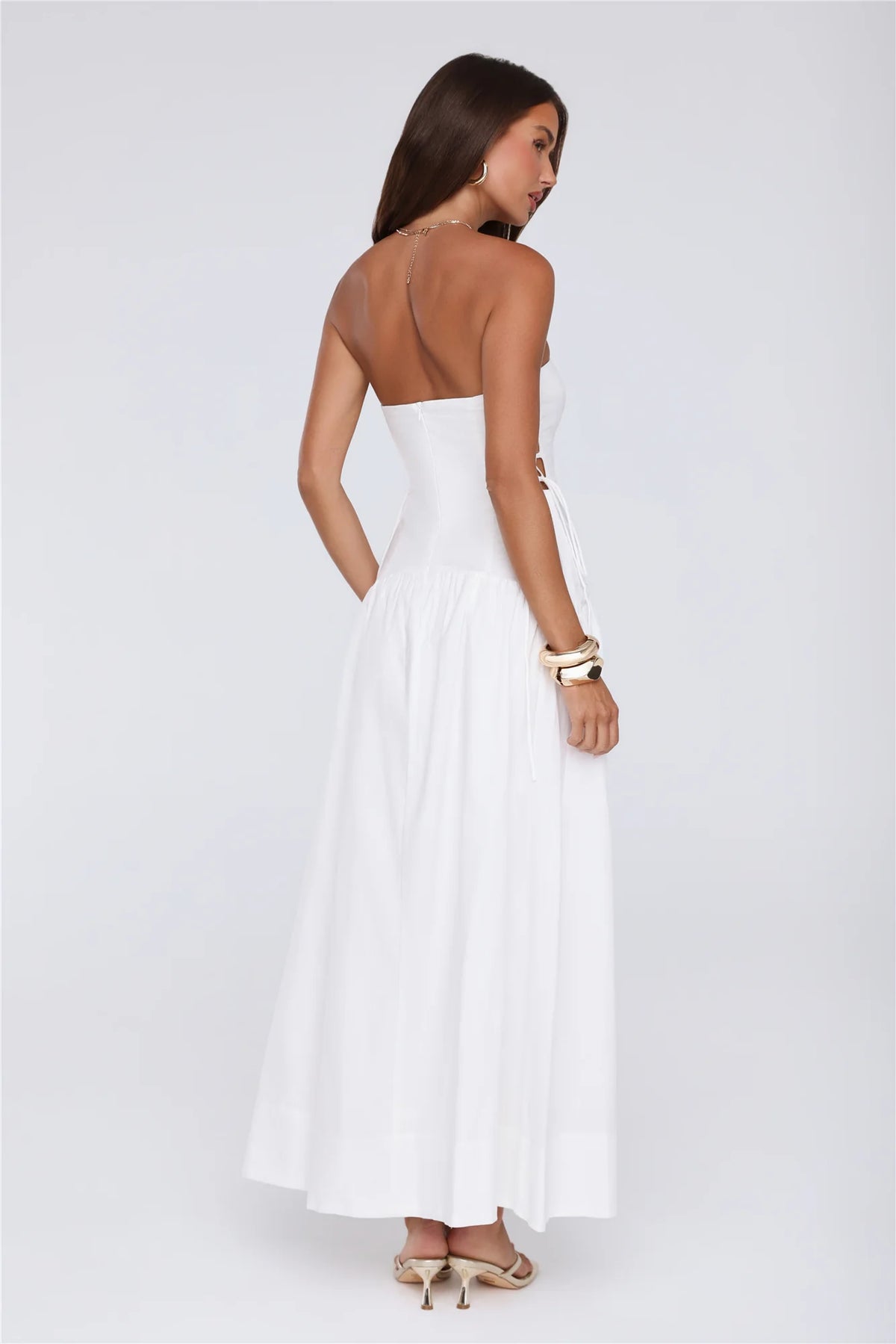 Just Feels Right Linen Blend Strapless Maxi Dress Blue