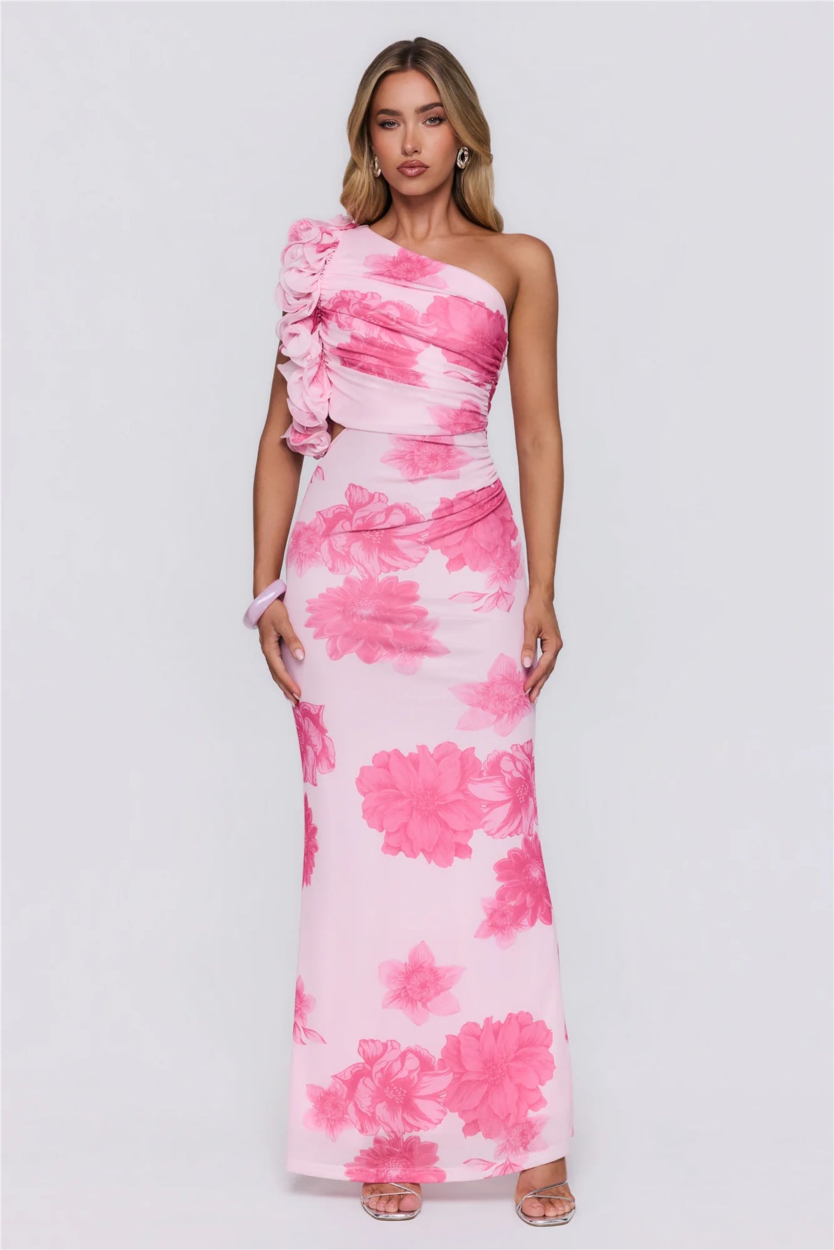 Dream Petals One Shoulder Maxi Dress Blue