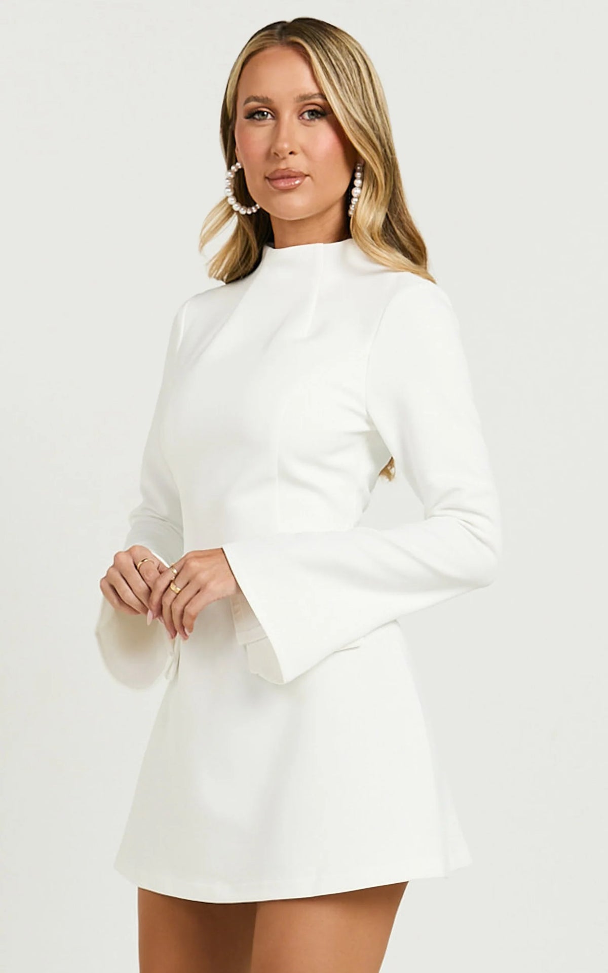 Carlson Mini Dress - High Neck Sleeve Cocoon Skirt Dress in Black