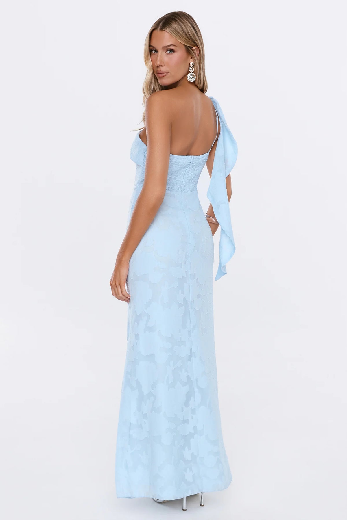 Pretty Promises One Shoulder Maxi Dress Blue
