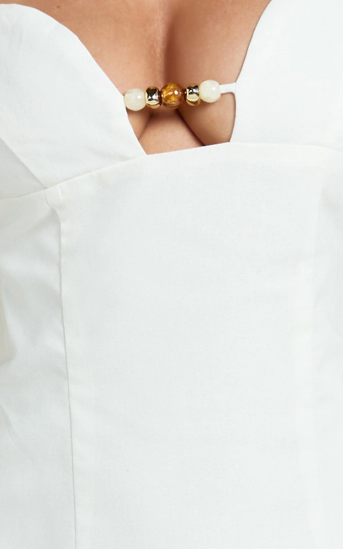 Estelle Mini Dress - Beaded Scallop Neck Dress in Off White